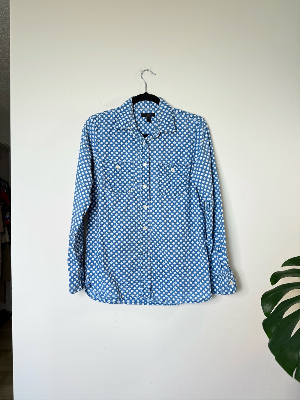 Blue and white Patterned Long-Sleeve Shirt - women’s size 4